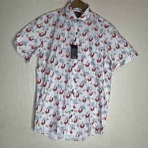 Armas Royal Club Wine Glass Print Buttoned Short Sleeve Shirt Mens Size Medium